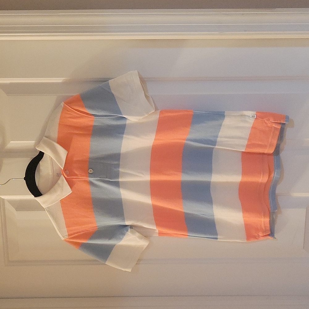 Gap white orange blue striped polo xxl